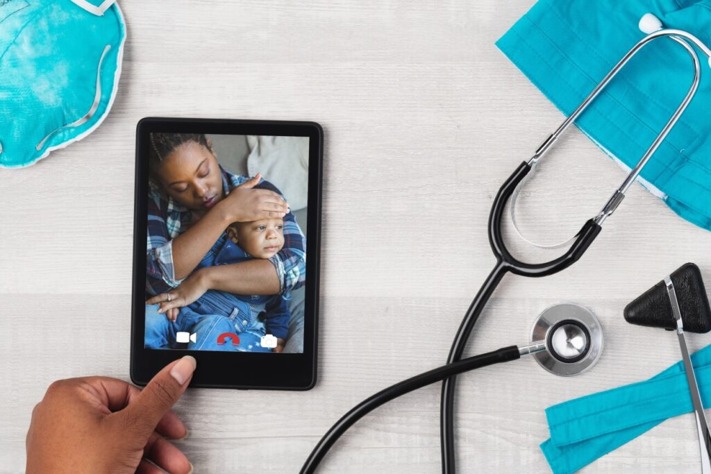 Doctor and patient having a telehealth video chat