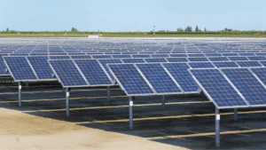A solar array on a field.